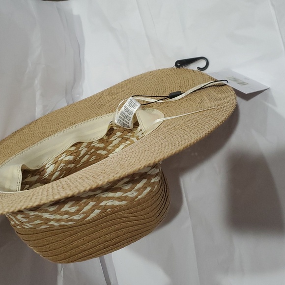 Joe\'s jean tan‎ cream color block braided detail straw panama style hat new
